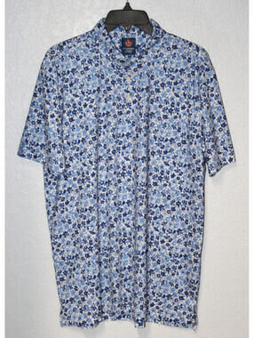 Donald Ross Sport Floral Golf Stretch Polo Shirt Men LARGE Talis Park Naples FL